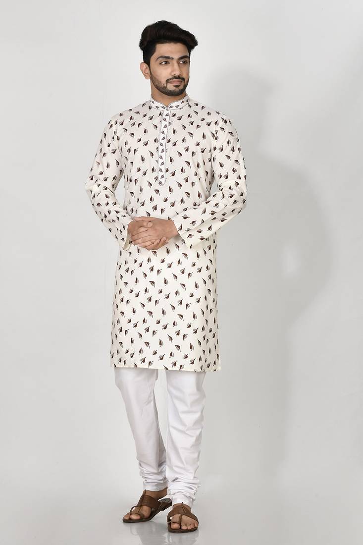 Ranak Brown Cotton Print Kurta Pajama