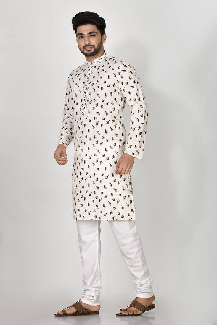 Ranak Brown Cotton Print Kurta Pajama