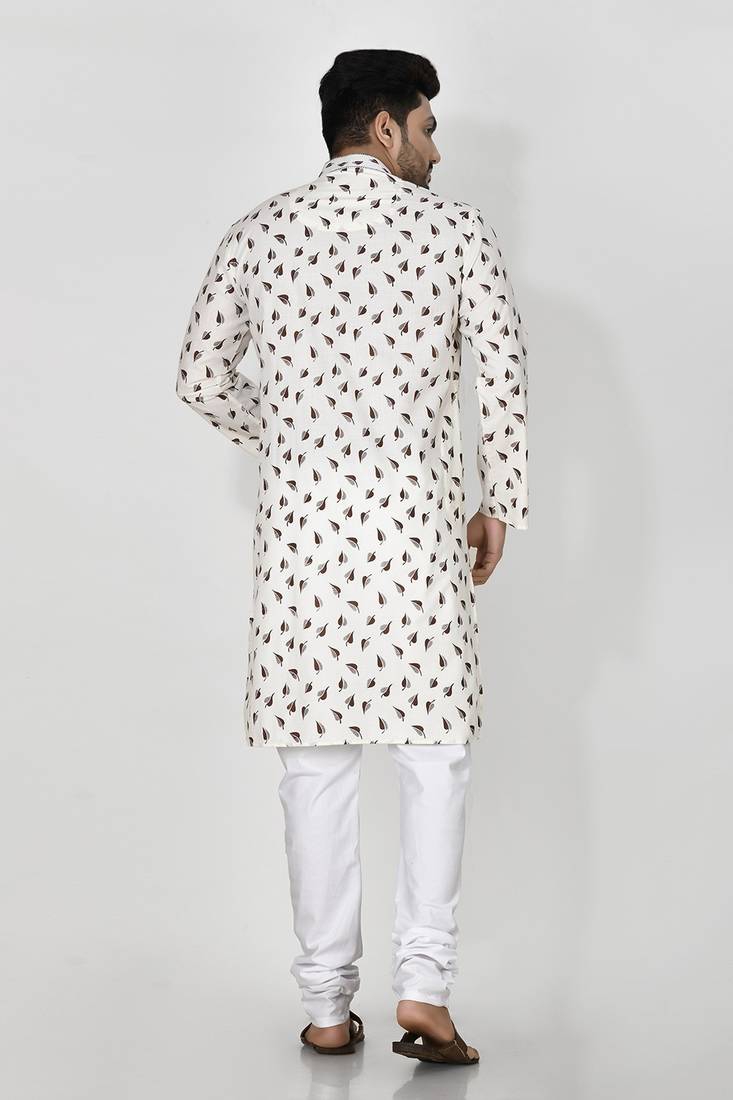 Ranak Brown Cotton Print Kurta Pajama