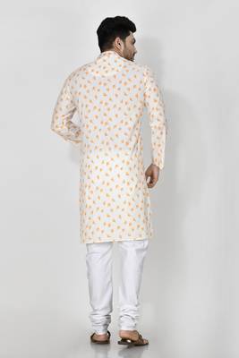 Ranak Yellow Cotton Print Kurta Pajama 1