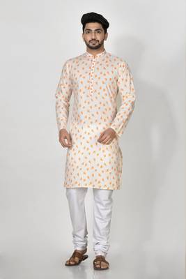 Ranak Yellow Cotton Print Kurta Pajama 2