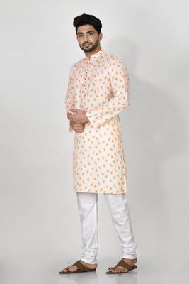 Ranak Yellow Cotton Print Kurta Pajama 3