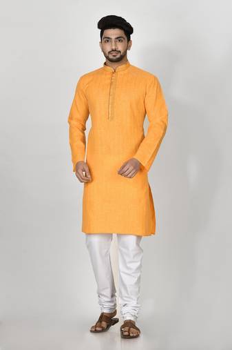 Ranak Yellow Cotton Kurta Pajama