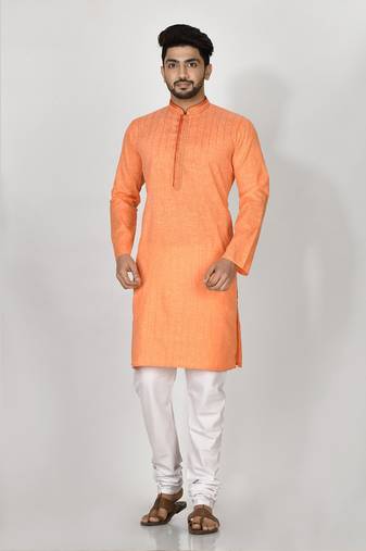 Ranak Orange Cotton Kurta Pajama