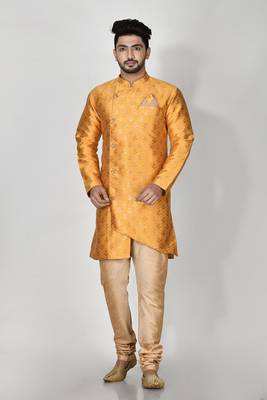Ranak Yellow Banarasi Jacquard Kurta Pajama 1