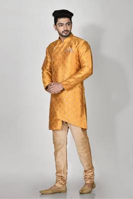 Ranak Yellow Banarasi Jacquard Kurta Pajama 2