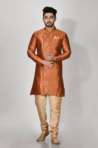 Ranak Orange Banarasi Jacquard Kurta Pajama