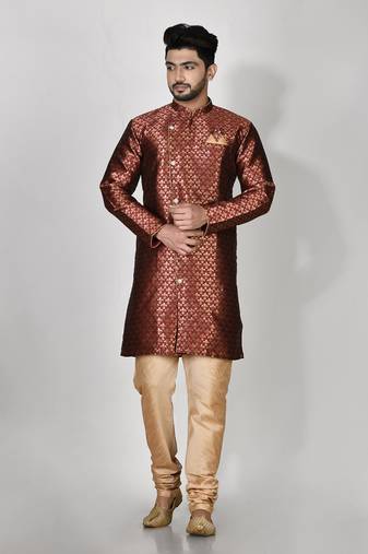 Ranak Maroon Banarasi Jacquard Kurta Pajama