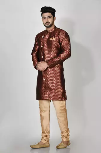Ranak Maroon Banarasi Jacquard Kurta Pajama
