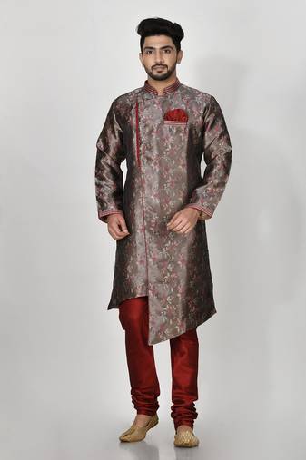 Ranak Grey Banarasi Jacquard Kurta Pajama