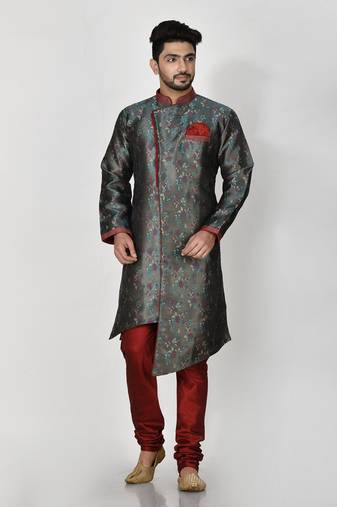 Ranak Rama Green Banarasi Jacquard Kurta Pajama
