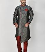 Ranak Rama Green Banarasi Jacquard Kurta Pajama