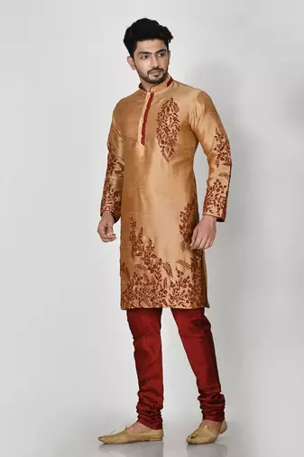 Ranak Rose Gold Dupion Silk Kurta Pajama