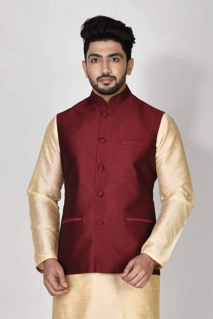 Ranak Wine Art Silk Jacket
