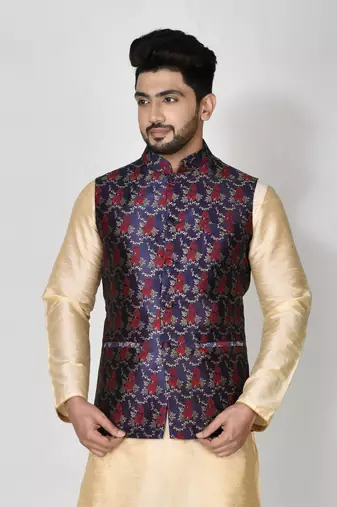 Ranak Royal Blue Jacquard Jacket