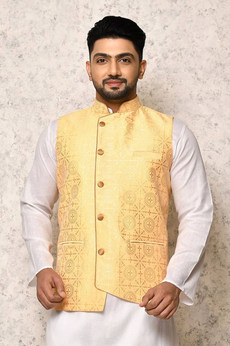 Ranak Cream Art Silk Nehru Jacket