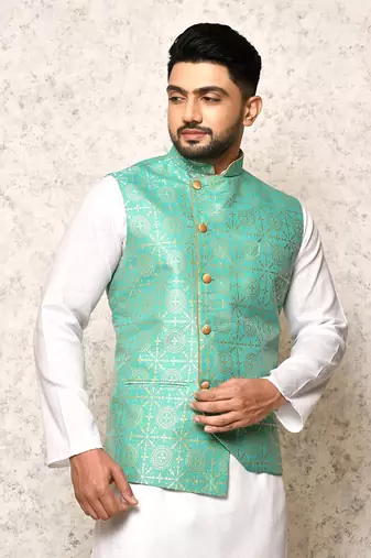 Ranak Firoza Art Silk Nehru Jacket
