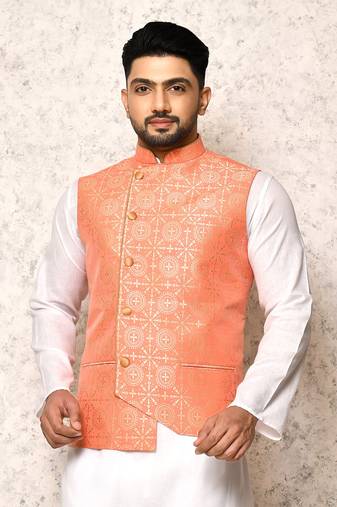 Ranak Pink Art Silk Nehru Jacket