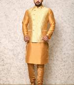 Ranak Gold Art Silk & Jacquard Kurta Pajama & Jacket Set