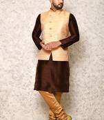 Ranak Rust Art Silk & Jacquard Kurta Pajama & Jacket Set