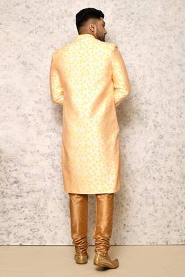 Ranak Yellow Cotton & Jacquard Indowestern Sherwani 3