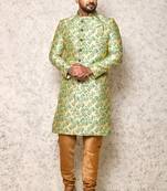 Ranak Rama Green Art Silk & Jacquard Indowestern Sherwani