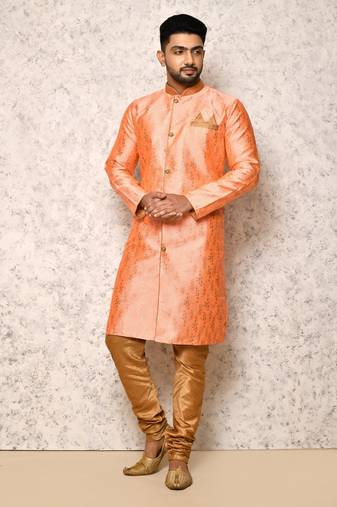 Ranak Pink Art Silk & Jacquard Indowestern Sherwani