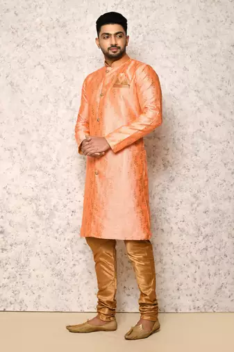 Ranak Pink Art Silk & Jacquard Indowestern Sherwani