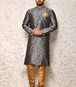 Ranak Grey Art Silk & Jacquard Indowestern Sherwani