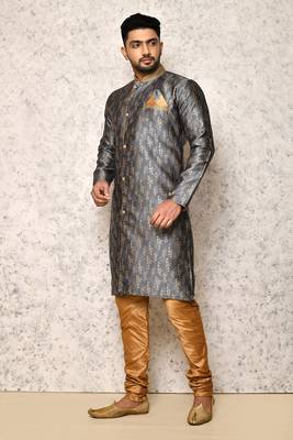 Ranak Grey Art Silk & Jacquard Indowestern Sherwani 2