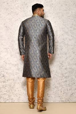 Ranak Grey Art Silk & Jacquard Indowestern Sherwani 3