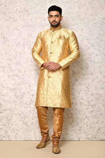 Ranak Gold Art Silk & Jacquard Indowestern Sherwani