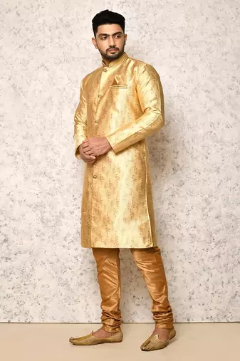 Ranak Gold Art Silk & Jacquard Indowestern Sherwani