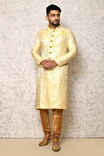 Ranak Yellow Silk Satin Indowestern Sherwani