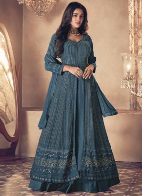 Teal Georgette Embroidery Pakistani Salwar Kameez 1