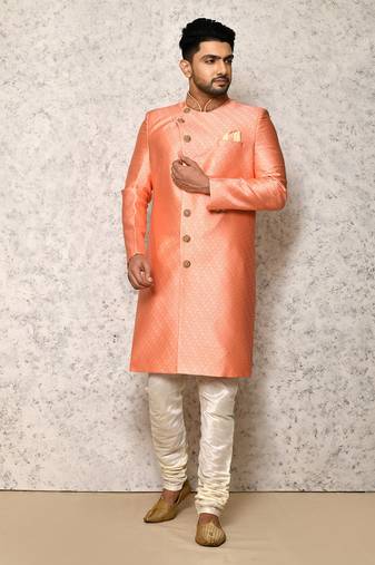 Ranak Pink Art Silk & Jacquard Indowestern Sherwani