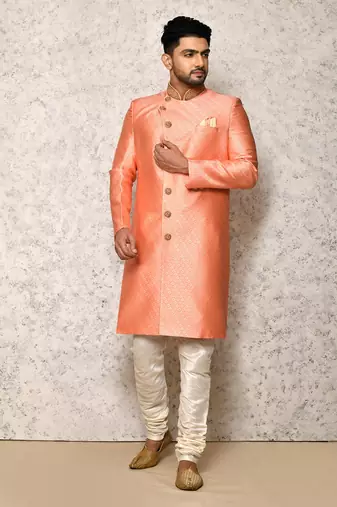 Ranak Pink Art Silk & Jacquard Indowestern Sherwani