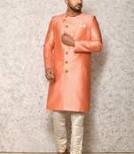 Ranak Pink Art Silk & Jacquard Indowestern Sherwani