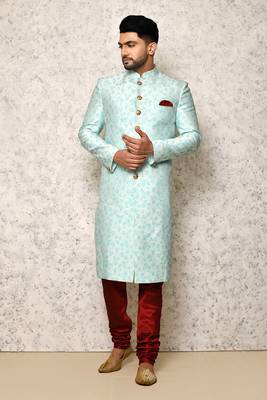 Ranak Sky Cotton & Jacquard Indowestern Sherwani 1