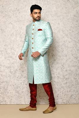 Ranak Sky Cotton & Jacquard Indowestern Sherwani 2