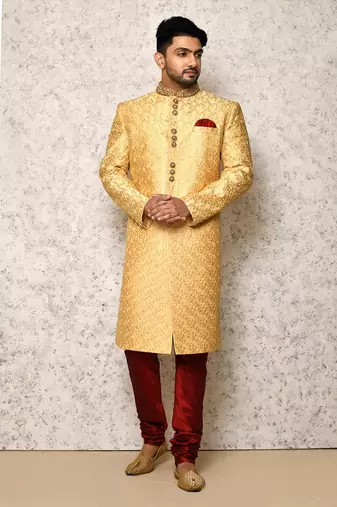 Ranak Gold Art Silk Indowestern Sherwani