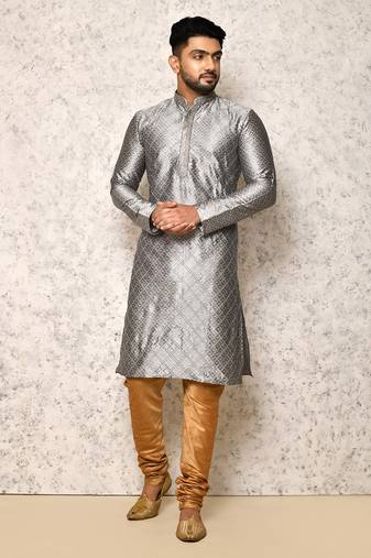Ranak Grey Art Silk Kurta Pajama
