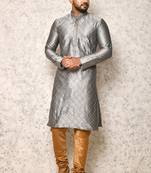 Ranak Grey Art Silk Kurta Pajama