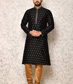 Ranak Black Art Silk Kurta Pajama