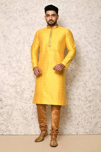 Ranak Yellow Art Silk Kurta Pajama