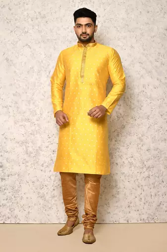 Ranak Yellow Art Silk Kurta Pajama