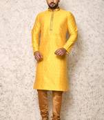 Ranak Yellow Art Silk Kurta Pajama