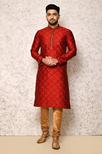 Ranak Maroon Art Silk Kurta Pajama