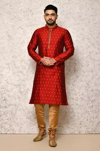 Ranak Maroon Art Silk Kurta Pajama