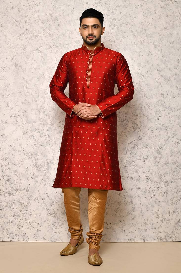 Ranak Maroon Art Silk Kurta Pajama